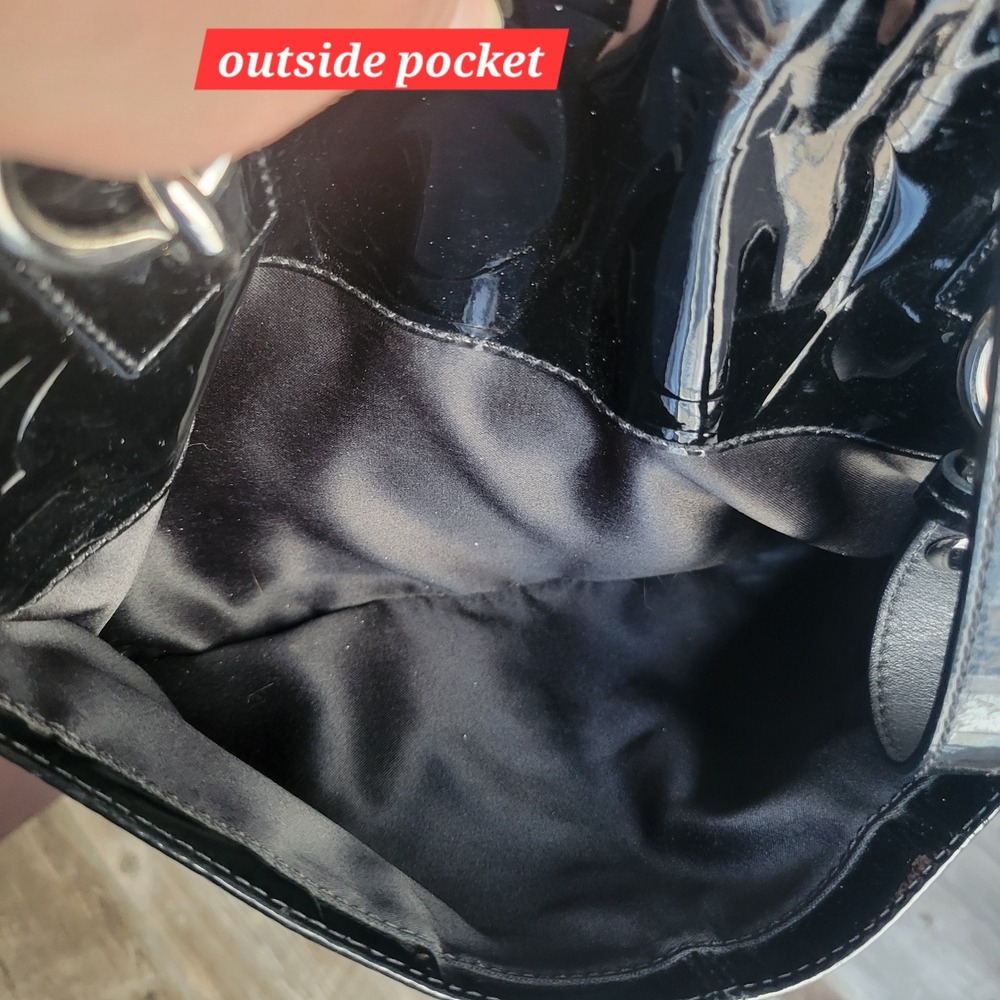 Vintage Coach Patent Leather Tote Purse Black Signature C Monogram Shoulder Bag - Picture 14 of 16
